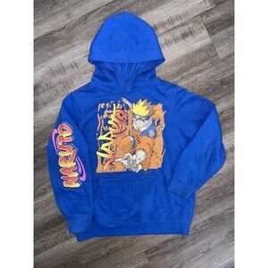 2002 Vintage Naruto Masashi Kishimoto Hoodie Sweatshirt Pullover Large Blue